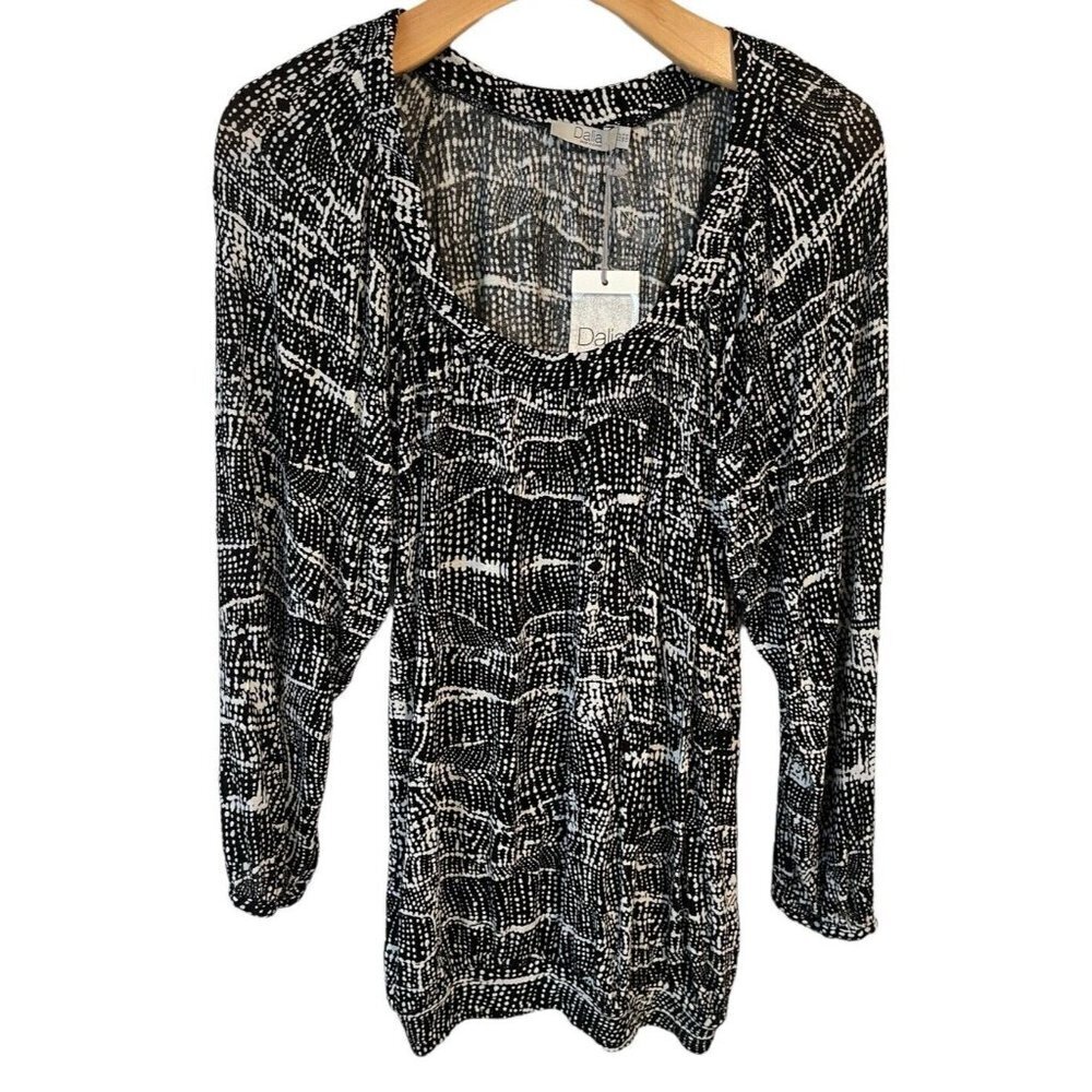 Dalia Blouse Womens Small 3/4 Sleeve Black White Shirt